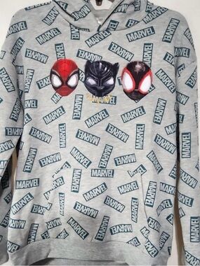 Marvel Grey Hoodie with Spider-Man & Black Panther Mask Graphics